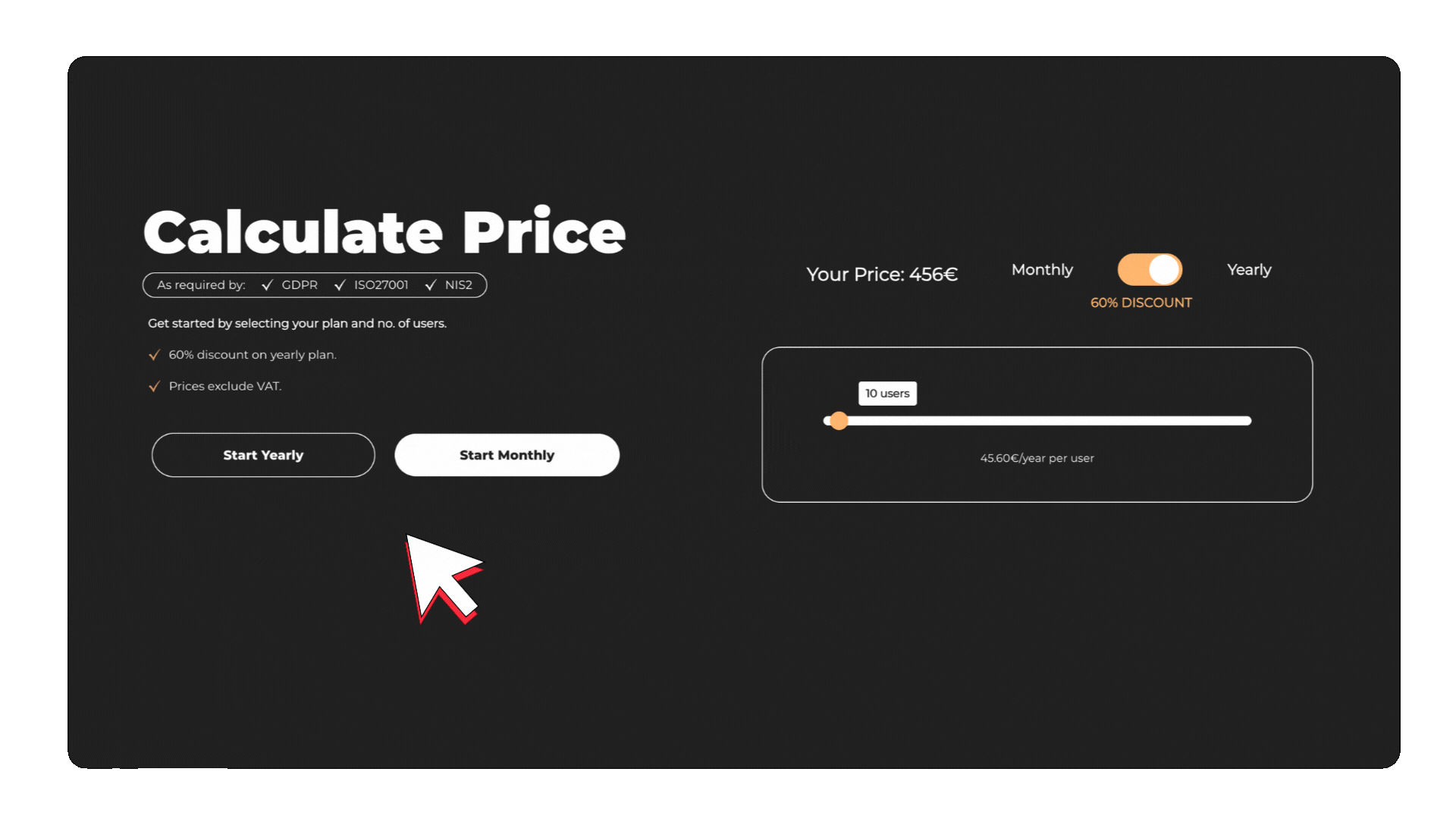 Choose no. of users and monthly/yearly plan